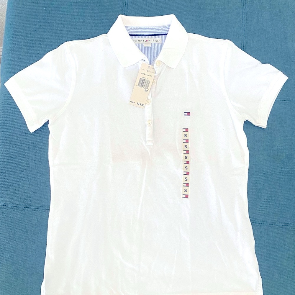 New Tommy Hilfiger white short sleeve collar shirt. Sm tags on